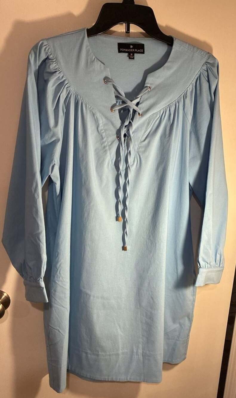 Pomander Place Dress Size M Light Blue Cotton Lace-Up Mini Dress